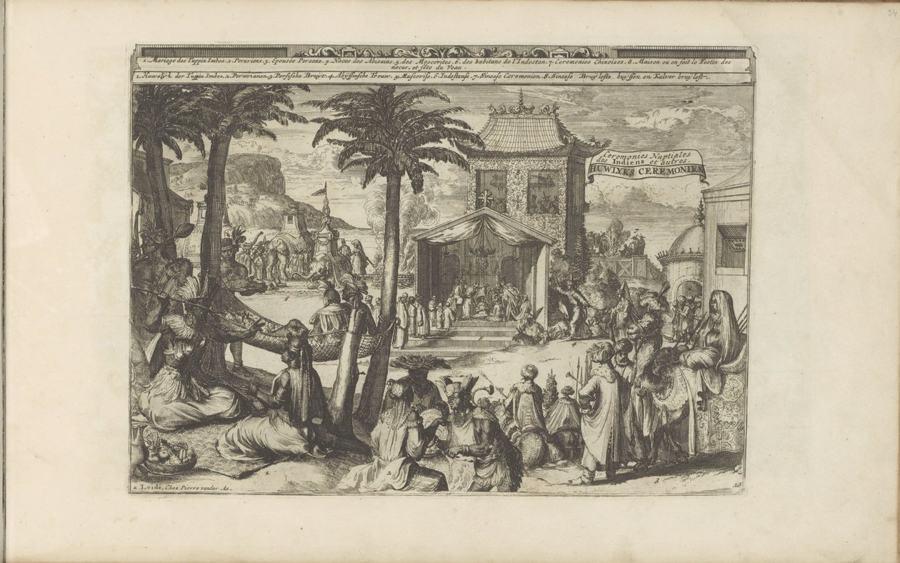 Huwelijksceremoniën Huwlyks Ceremonien / Az indiánok és mások esküvői szertartásai (cím a tárgyon) Kelet- és Nyugat-India és más helyek (sorozat címe) alkotó: Romeyn de Hooghe