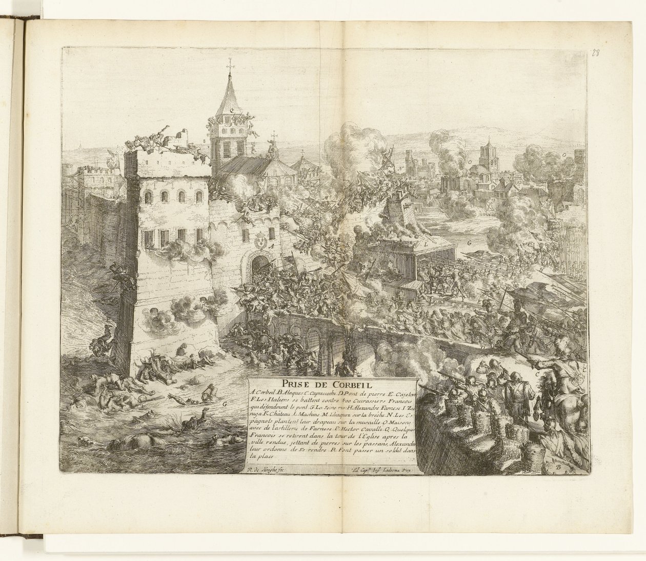 Inname van Corbeil, 1590 Corbeil elfogása (cím az objektumon) Flandria háborúi (sorozat címe) alkotó: Romeyn de Hooghe