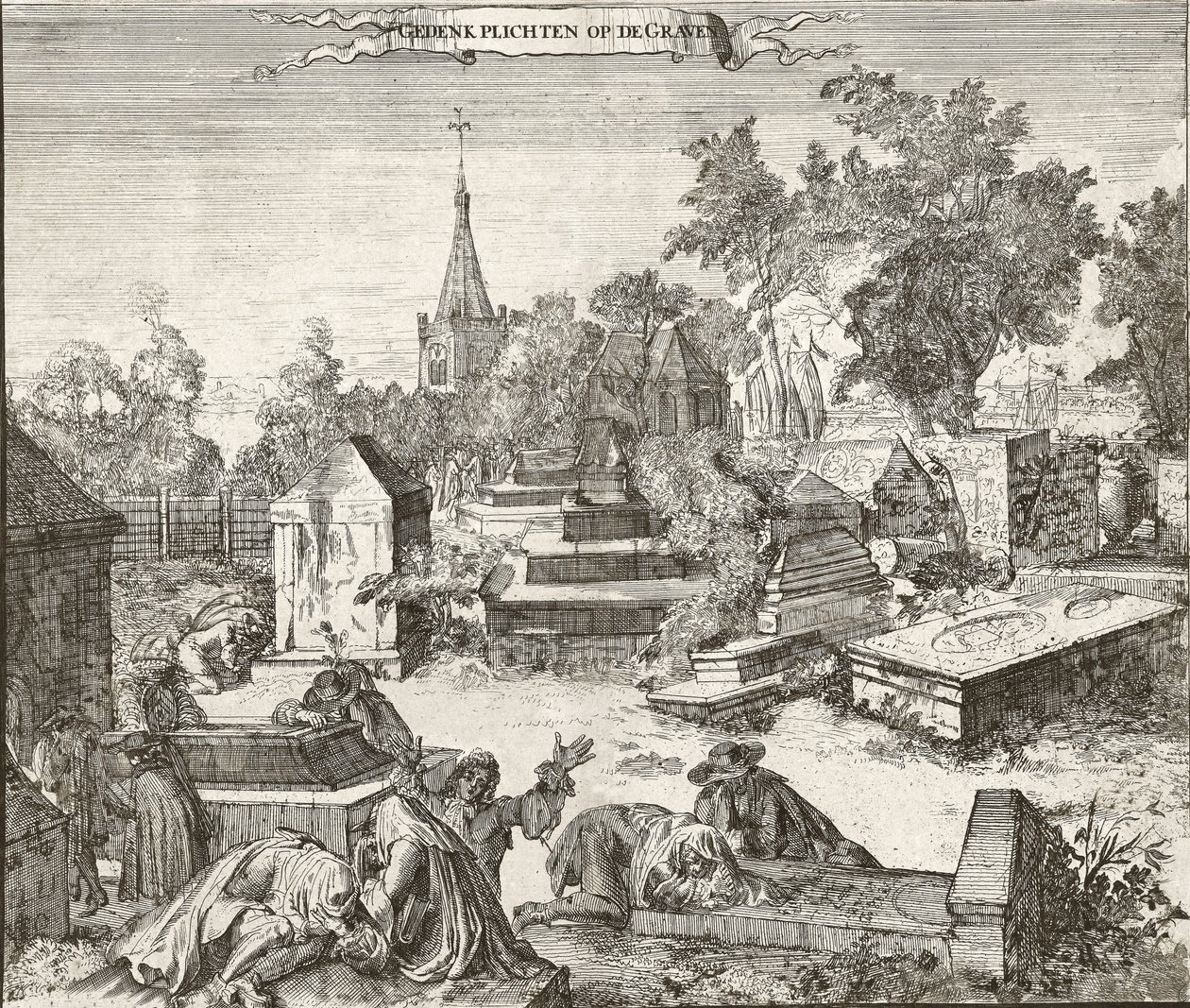 Gyász az ouderkerki Beth Haim portugál-zsidó temetőjében a hollandiai Amstelen – Romeyn de Hooghe (1645-1708) metszete alkotó: Romeyn de Hooghe