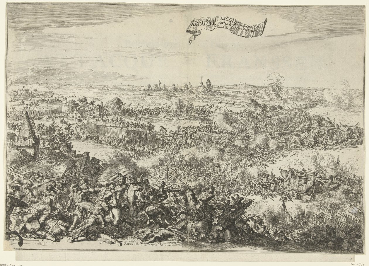 Seneffe-i csata, 1674 A dühös látnok Attacque Bataille-vé változik a Geallie hadseregei között. en der Fransen (cím a tárgyon) A Furious Attacque der Franssen leírása, A szövetségesek hadseregének bagagie-jéről: Sc-vé változik alkotó: Romeyn de Hooghe