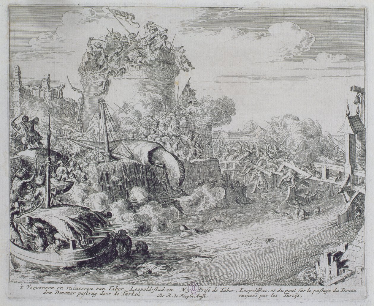 Bécsi nyomtatási ciklus, A Tábor-sziget meghódítása Leopoldstadt határában, 1683 alkotó: Romeyn de Hooghe