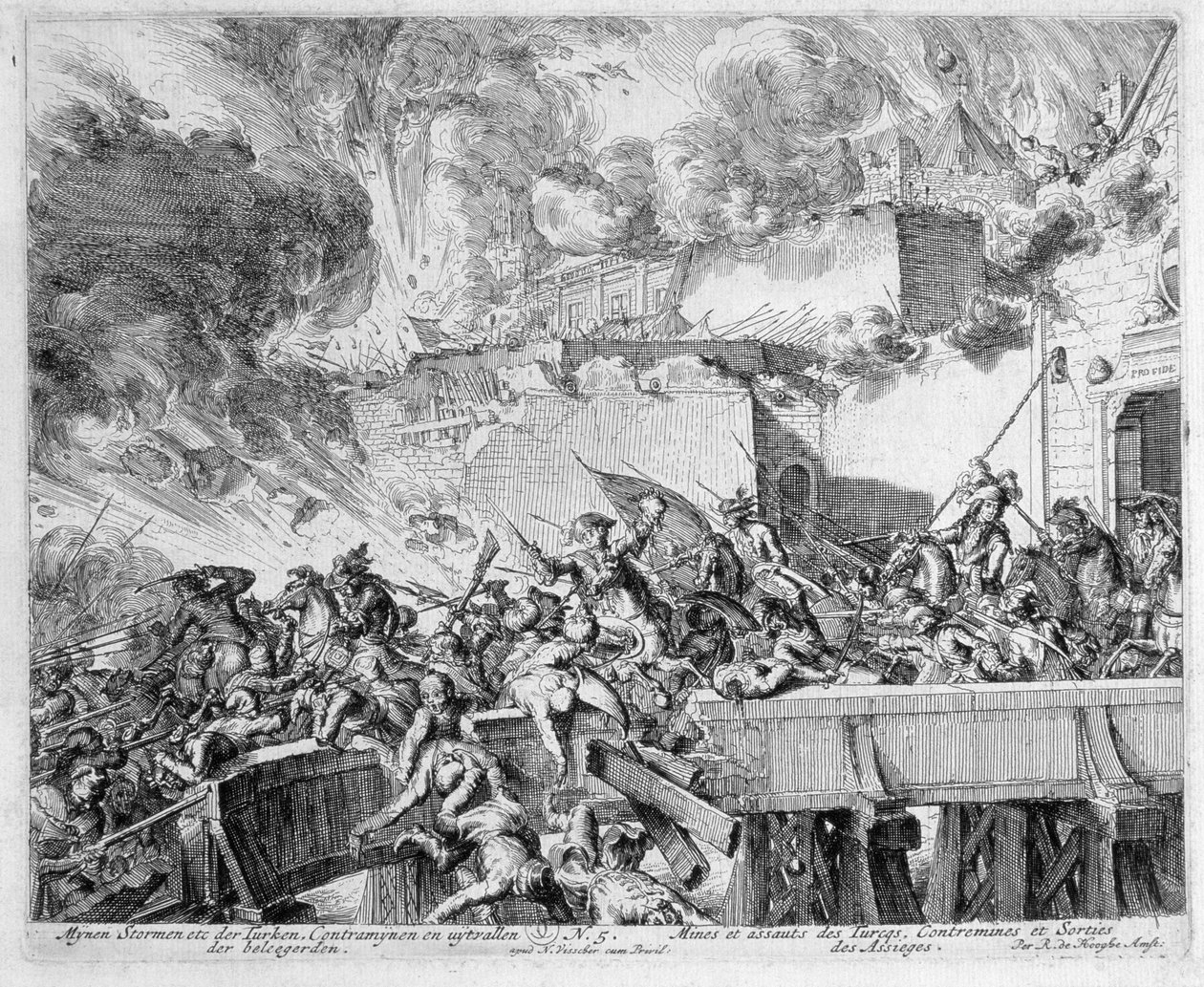 Bécsi Nyomtatási Ciklus, Akna és ellenakna felrobbanása, rajtaütés a törökök ellen, 1683 alkotó: Romeyn de Hooghe