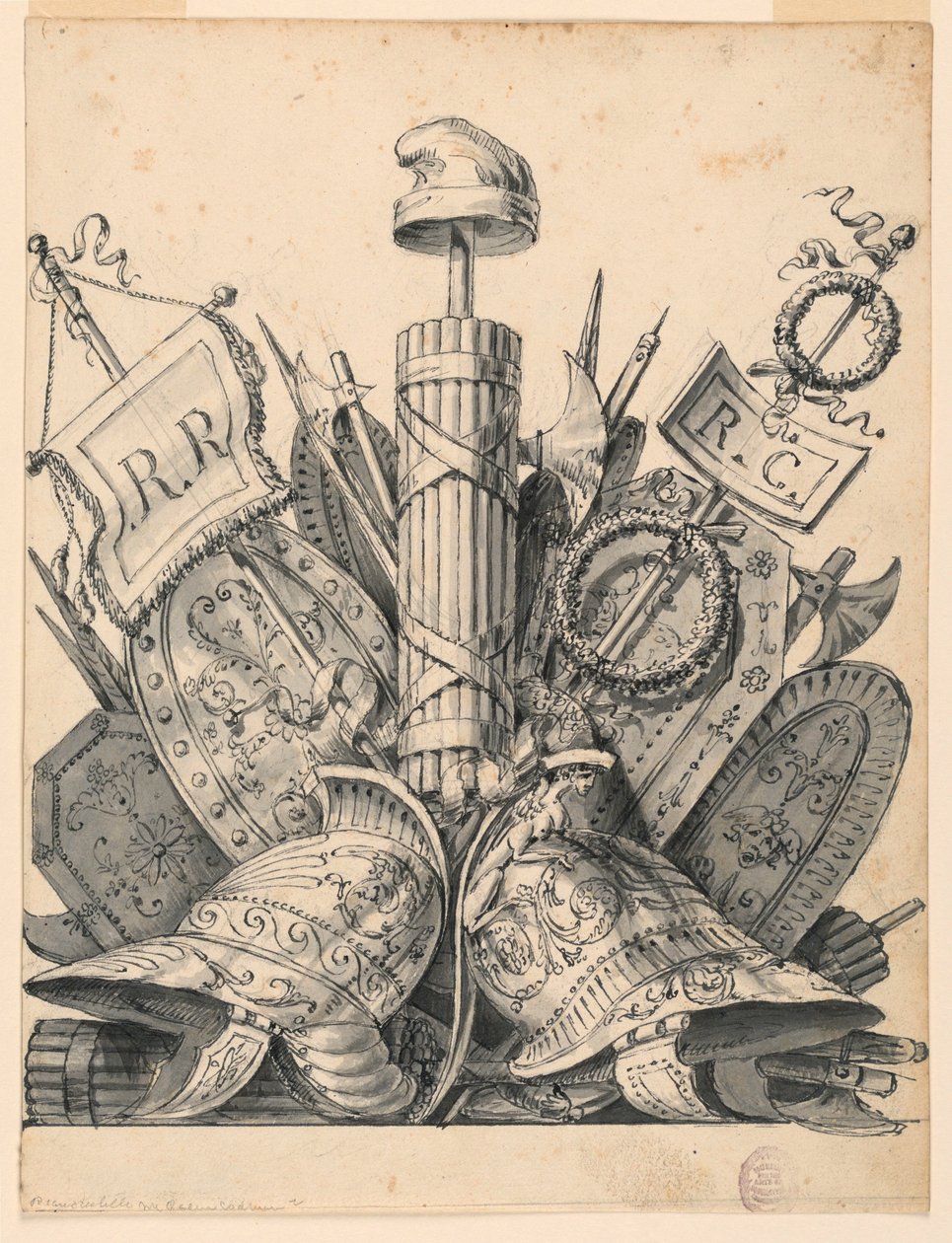 Rajz, Fegyvertrófea, 1830-1850 alkotó: Romolo Achille Liverani
