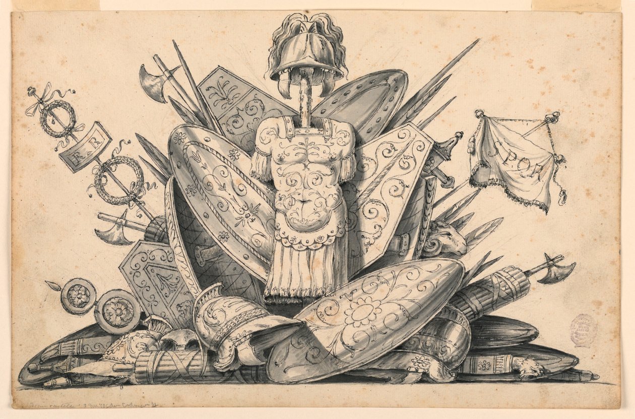 Rajz, Fegyvertrófea, 1830-1850 alkotó: Romolo Achille Liverani