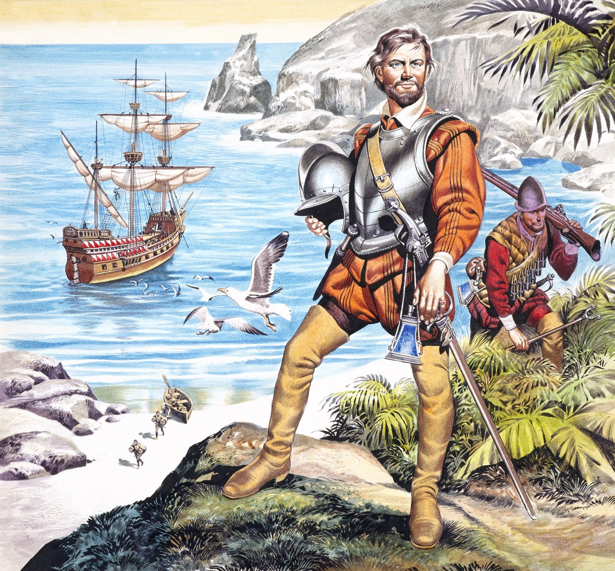 Francis Drake és az Arany Hind (gouache, papír) alkotó: Ron Embleton