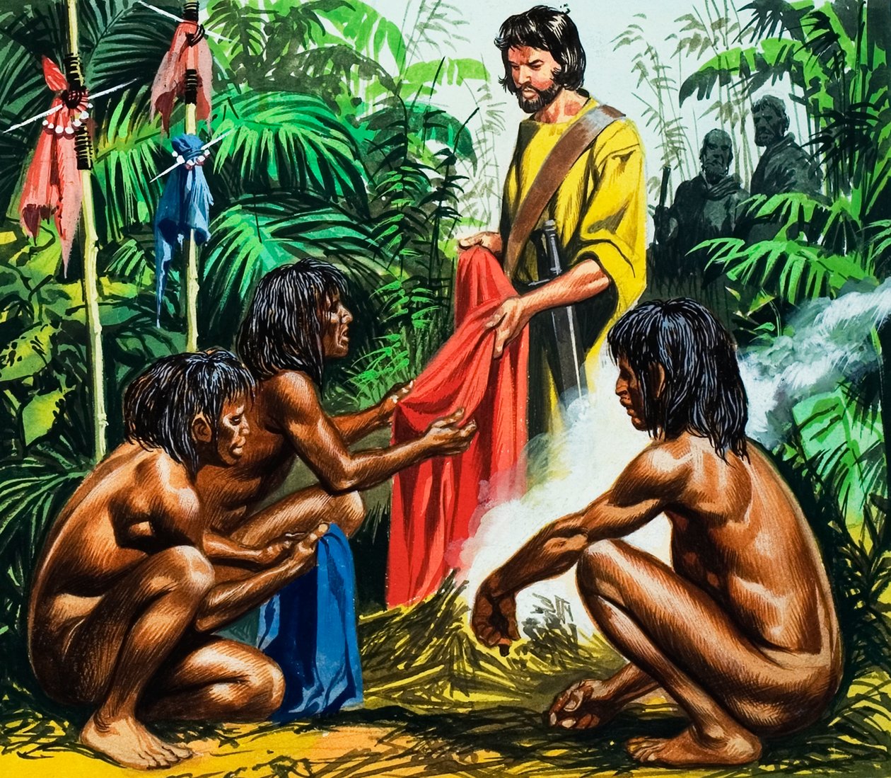 Marco Polo, a kannibálok fenyegetése, 20. század (gouache, papír)) alkotó: Ron Embleton