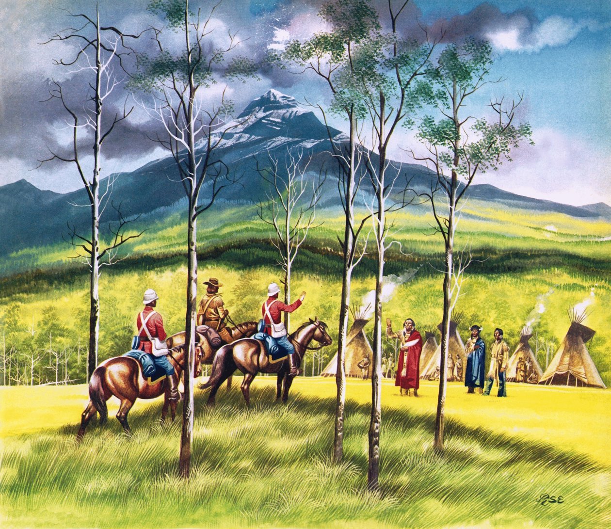 James Walsh, Mountie, találkozik Ülő Bikával, hogy meggyőzze őt a béke szükségességéről. alkotó: Ron Embleton