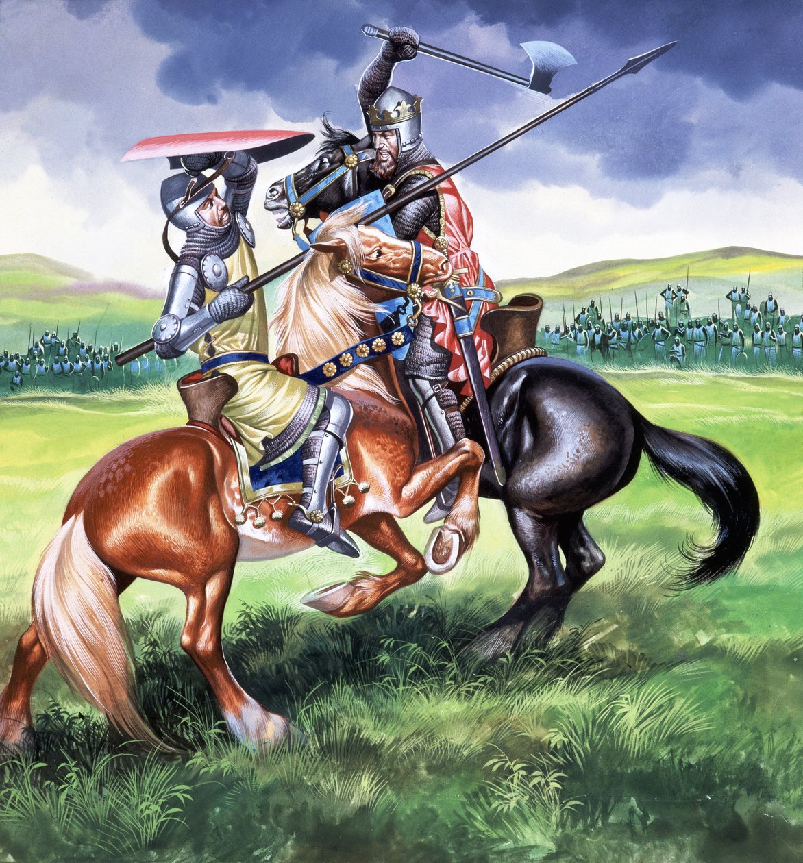 Robert the Bruce, Skócia királya Sir Henry de Bohum megölése előtt (gouache, papír) alkotó: Ron Embleton
