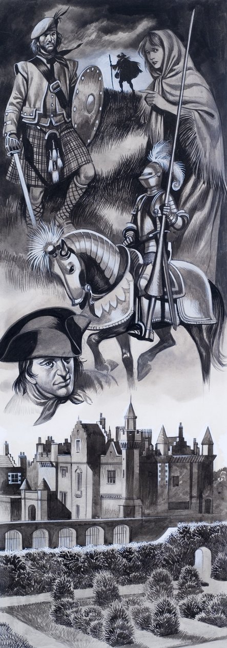 Skót kastély és személyiségek a skót történelemből (gouache, papír) alkotó: Ron Embleton