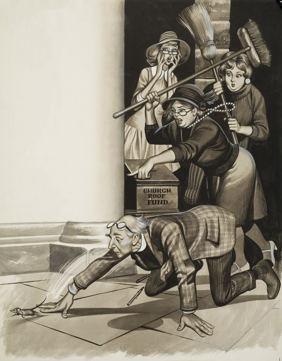 Tiszteletes és nők (gouache, papír) alkotó: Ron Embleton