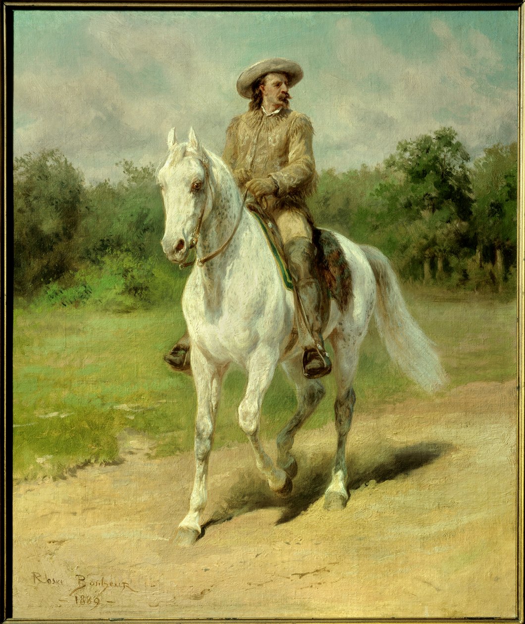 William Frederic Cody (1846-1917), Buffalo Billként ismert amerikai katona, kalandor és lovas színész portréja. Rosa Bonheur (1822-1899) 1889-es festménye. Cody, Buffalo Bill Historical Center. - William Frederick Cody (1846-1917) portréja, becenév alkotó: Rosa Bonheur