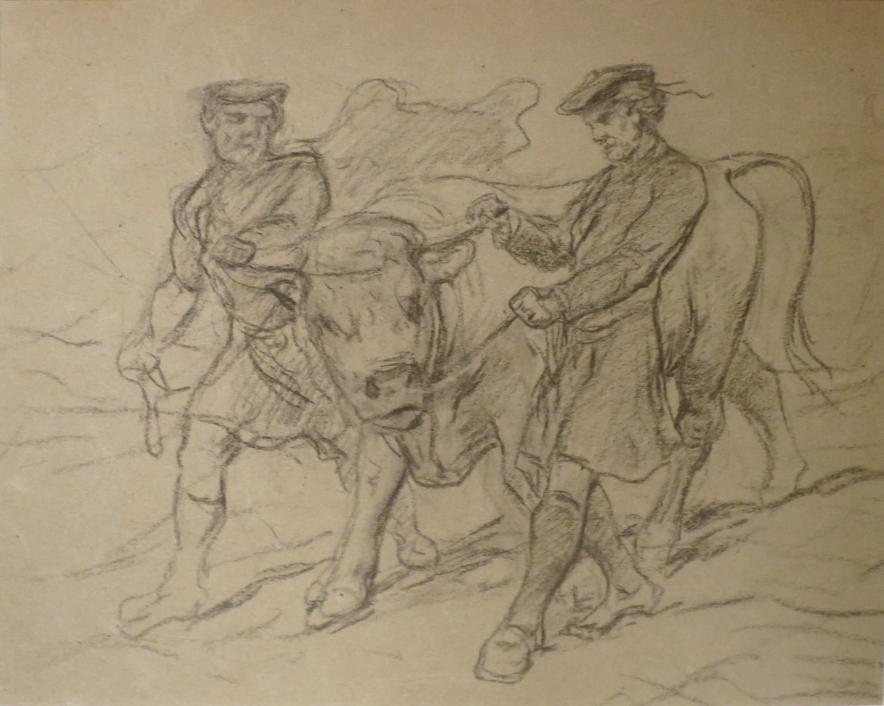 Két férfi bikával, Rosa Bonheur, fekete kréta, Columbus Museum of Art alkotó: Rosa Bonheur