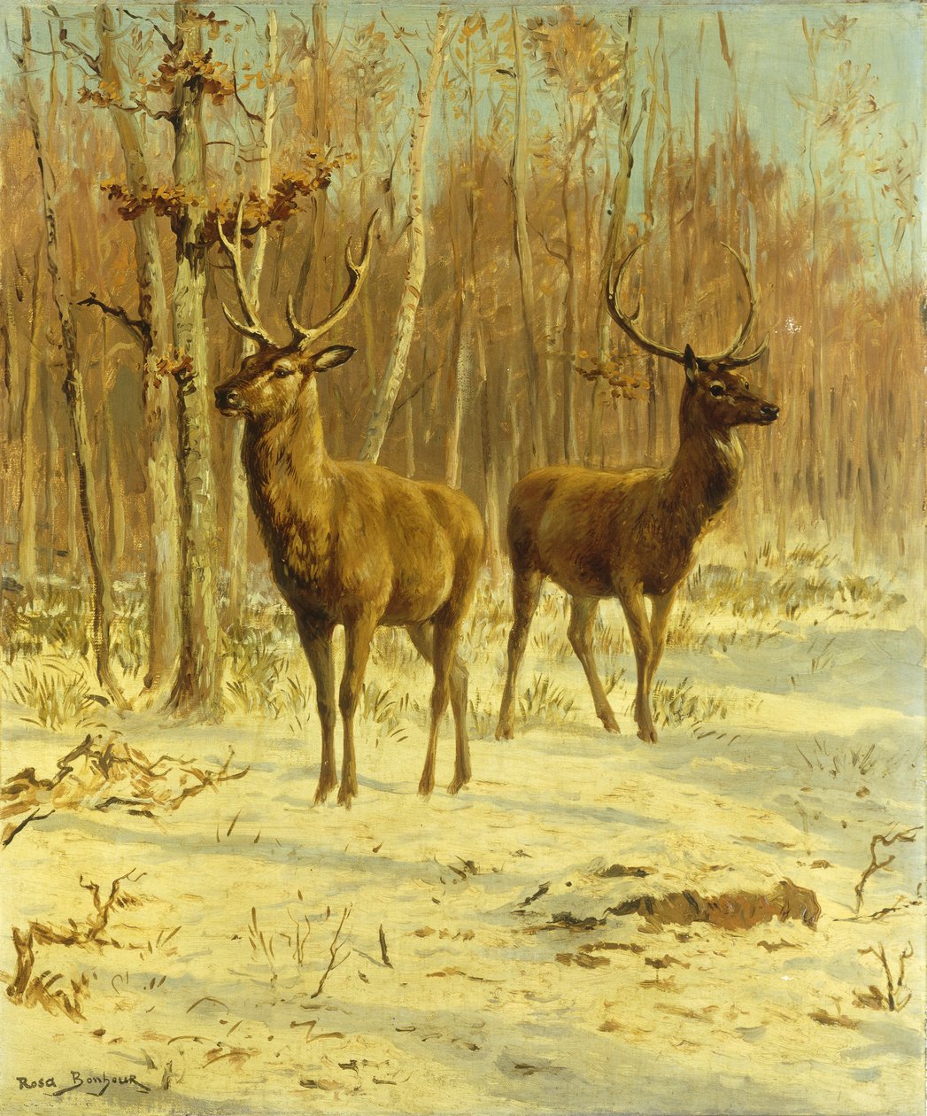 Két szarvas egy tisztáson télen alkotó: Rosa Bonheur