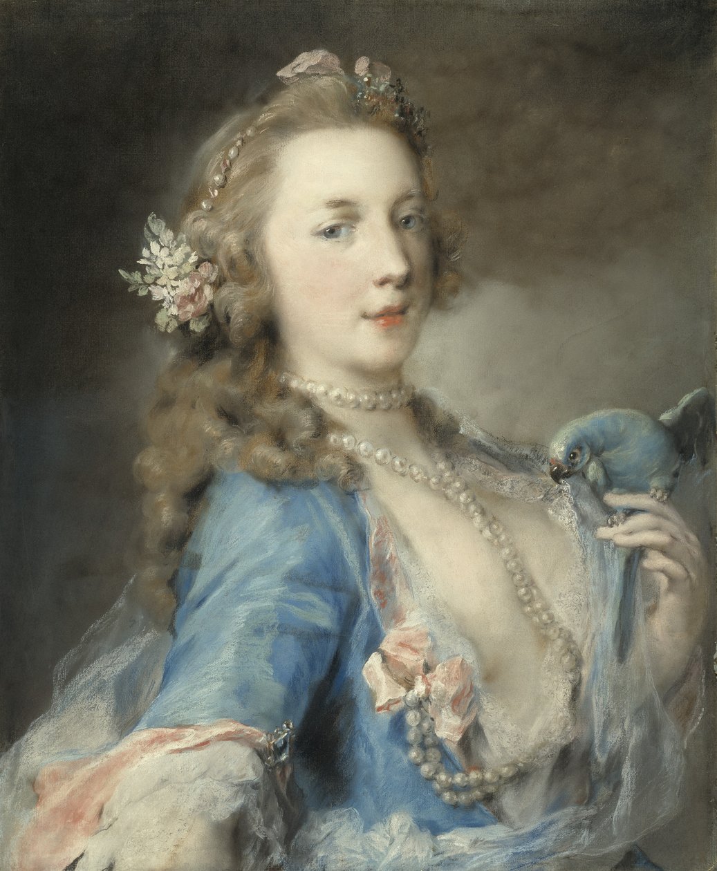 Egy fiatal hölgy papagájjal, 1730 körül alkotó: Rosalba Giovanna Carriera