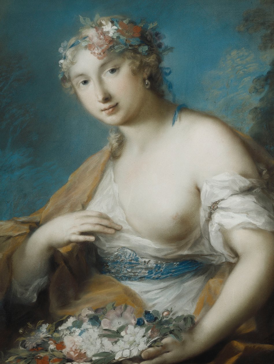 Flora, félhosszú, kezében egy kosár virággal, alkotó: Rosalba Giovanna Carriera