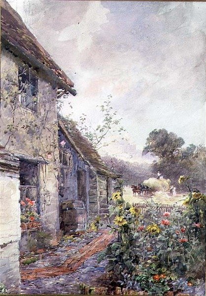 A szénakocsi megközelítései (akvarell) alkotó: Rose Maynard Barton