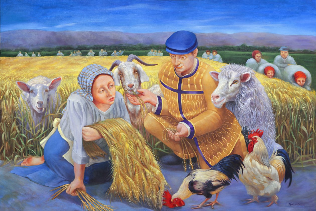 Ruth és az árpa aratása, 2014 (olaj, vászon) alkotó: Rosemarie Adcock