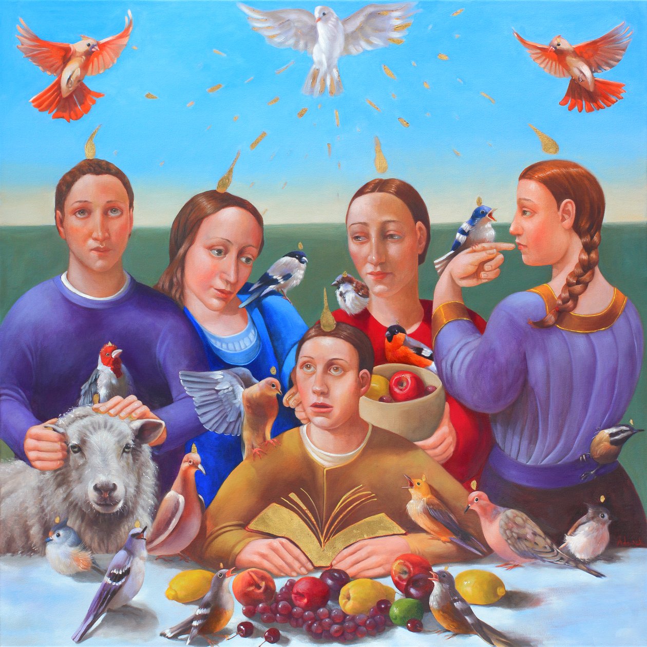 Pünkösd, 2018 (olaj és arany levél, vászon) alkotó: Rosemarie Adcock