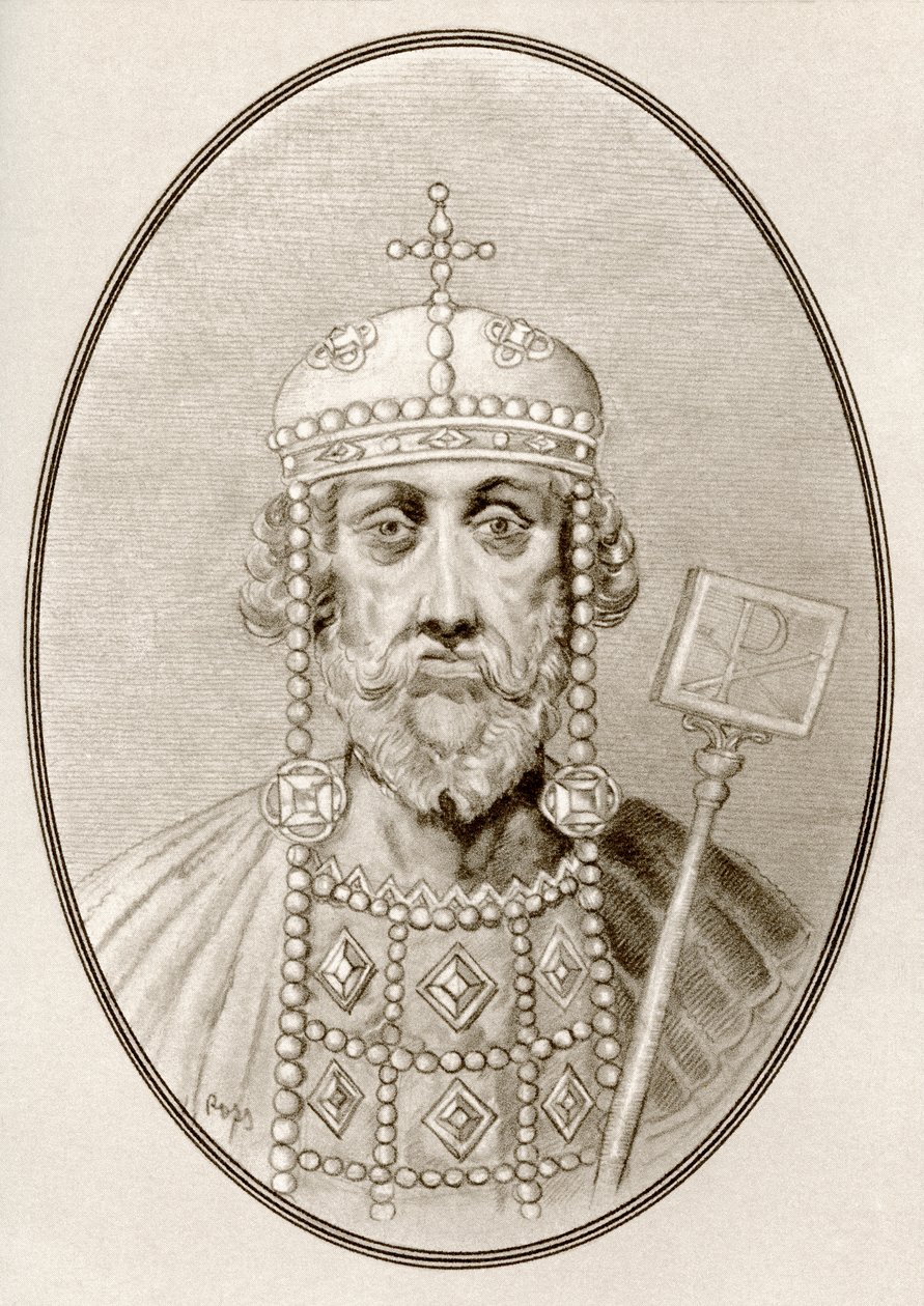 Nagy Konstantin, kép a híres uralkodók élő életrajzaiból (metszet) alkotó: Ross Gordon