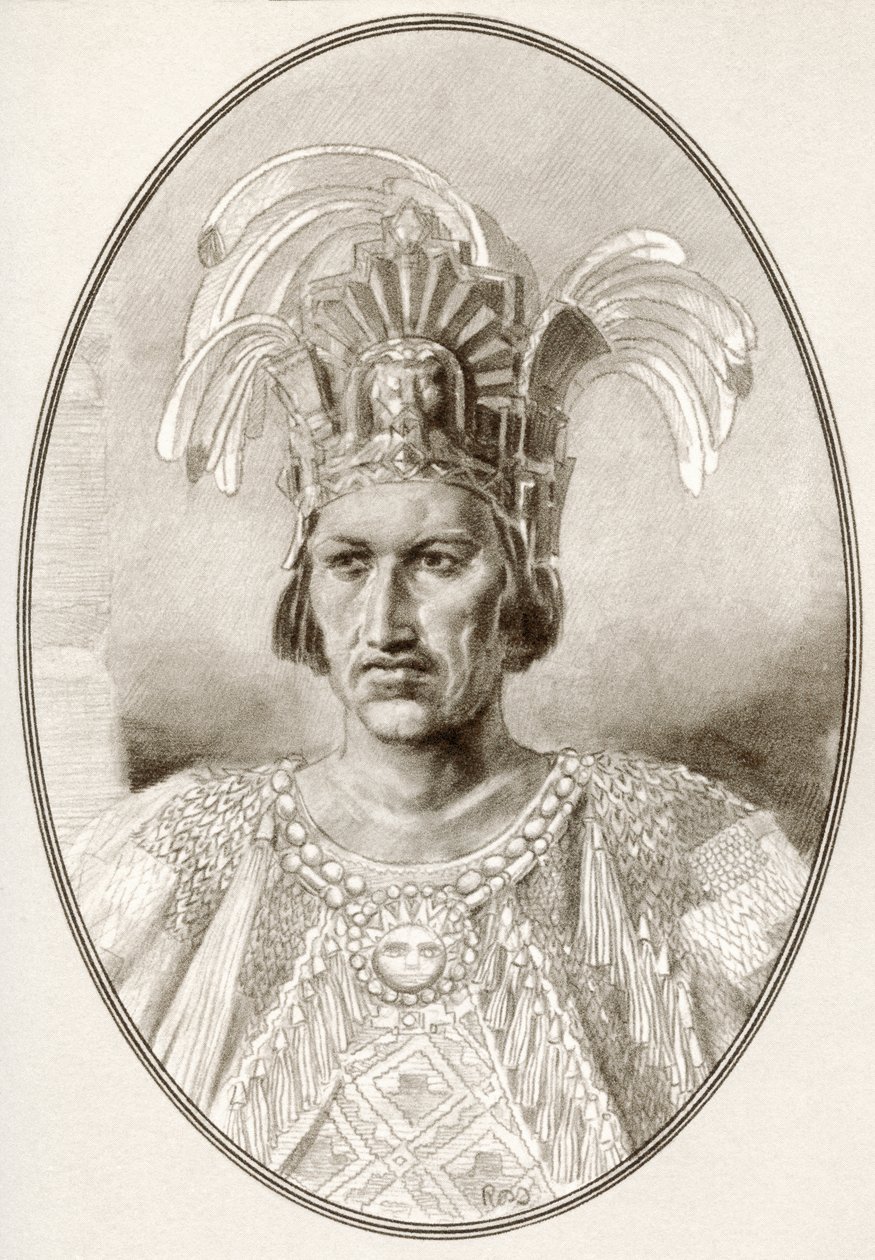 Moctezuma II, a Híres uralkodók élő életrajzaiból. alkotó: Ross Gordon