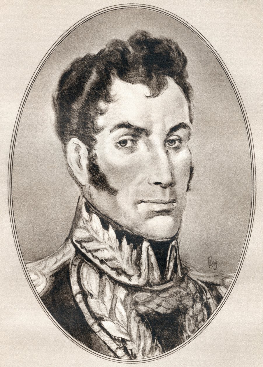 Simon Jose Antonio de la Santusima Trinidad Bolivar Palacios Ponte y Blanco, a Híres férfiak élő életrajzaiból. alkotó: Ross Gordon