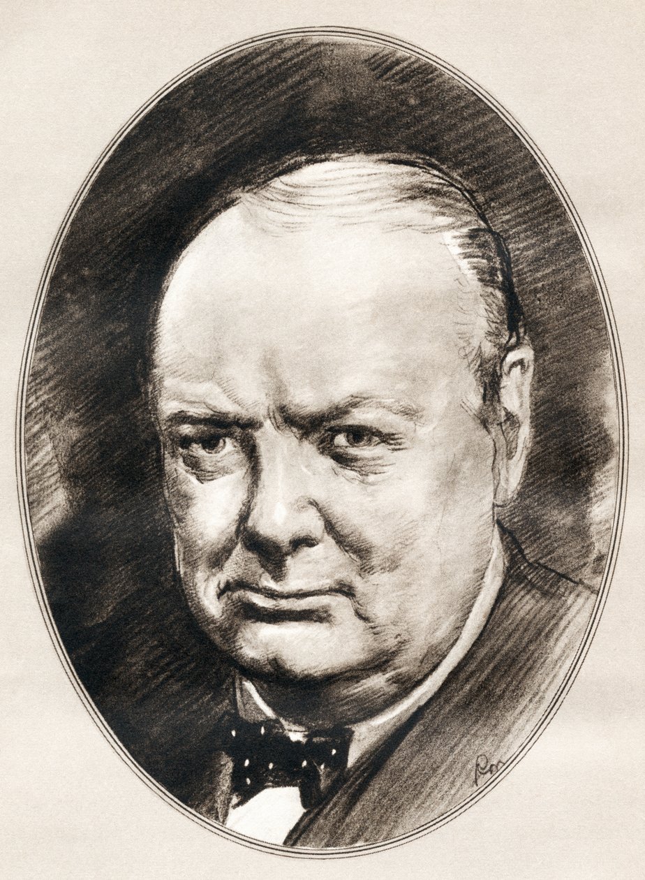 Sir Winston Leonard Spencer-Churchill, a Híres férfiak élő életrajzaiból. alkotó: Ross Gordon