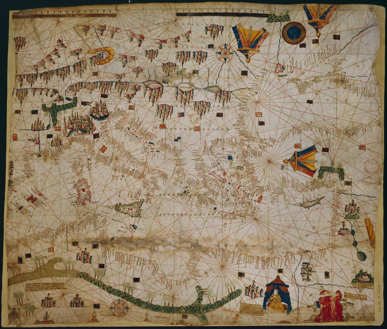 A Földközi-tenger és a Fekete-tenger tengeri térképe, 1440-es évek alkotó: Rossell
