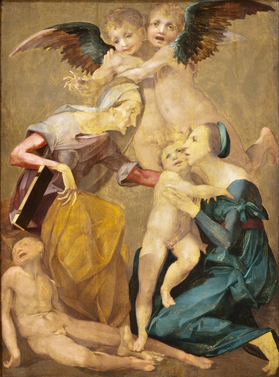 Az üdvösség allegóriája a Szűzanyával és a Krisztusgyermekkel, Szent Erzsébettel, a fiatal Keresztelő Szent Jánossal,... alkotó: Rosso Fiorentino