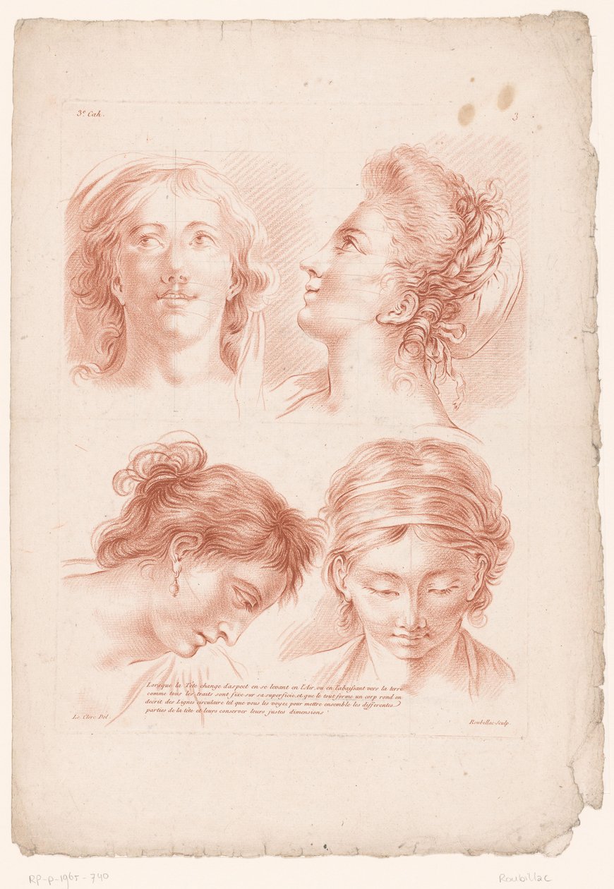 Négy női fej különböző pózokban A természetből rajzolás elvei, harmadik rész (sorozat címe) IIIe Cahier de Principes du Dessin d