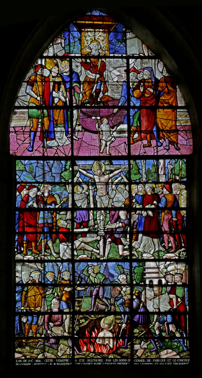 St Denis életének jeleneteit ábrázoló ablak, 1530-40 alkotó: Rouen School