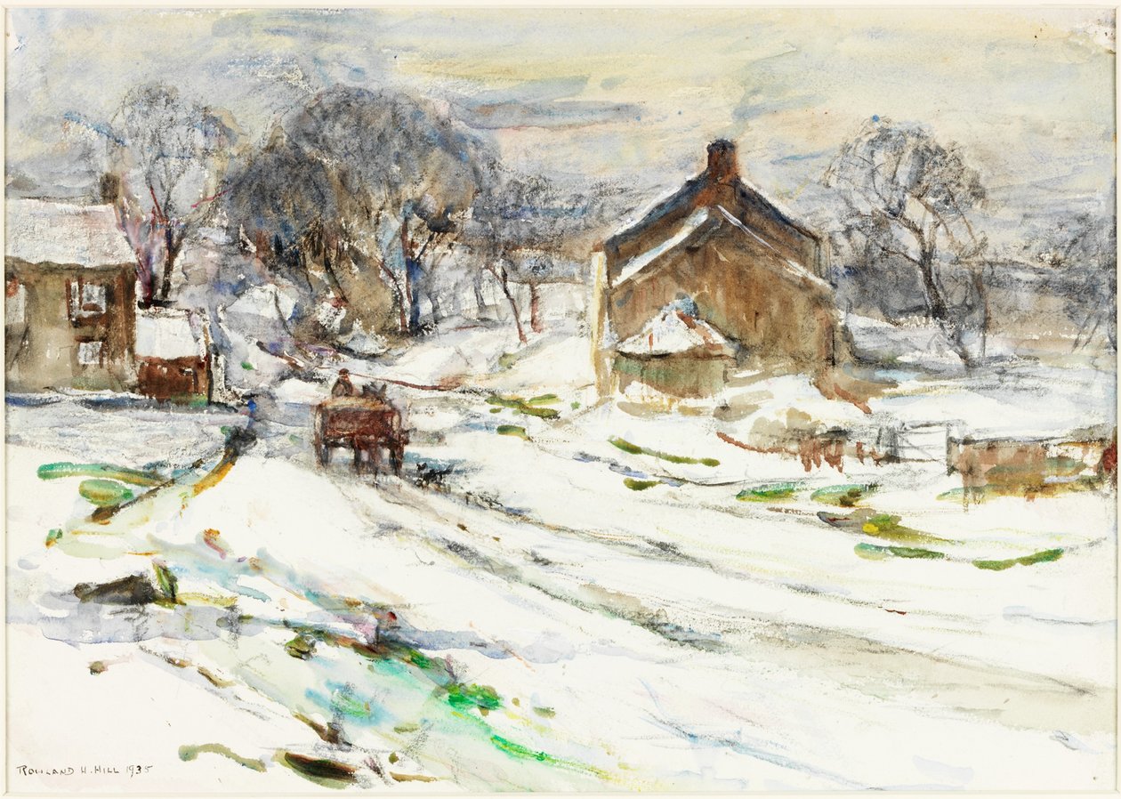 Ellerby - Tél (ceruza és akvarell, kártyára ragasztott papíron) alkotó: Rowland Henry Hill