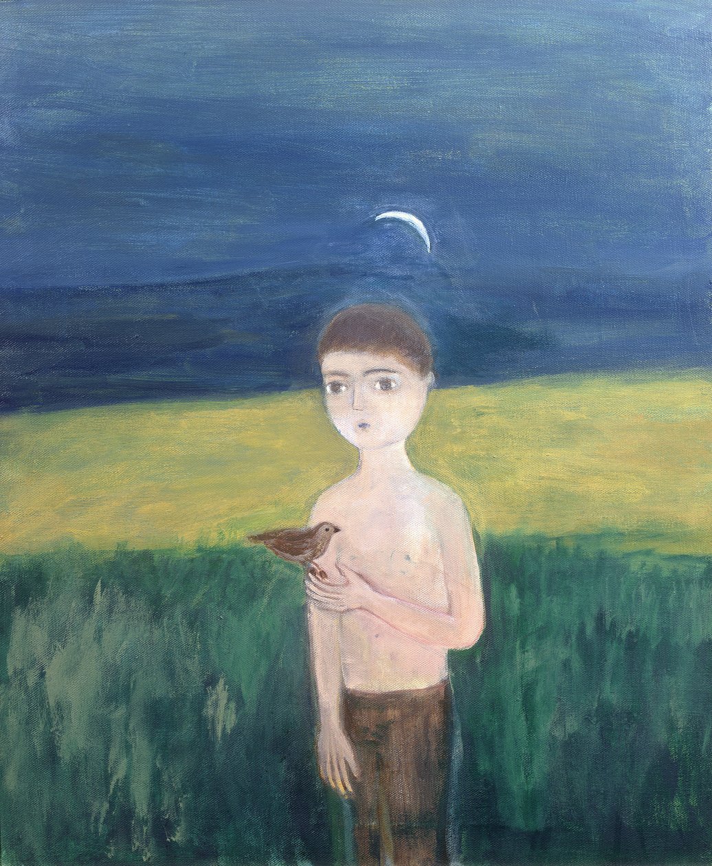 Fiú madárral, 2002 (akril, vászon) alkotó: Roya Salari