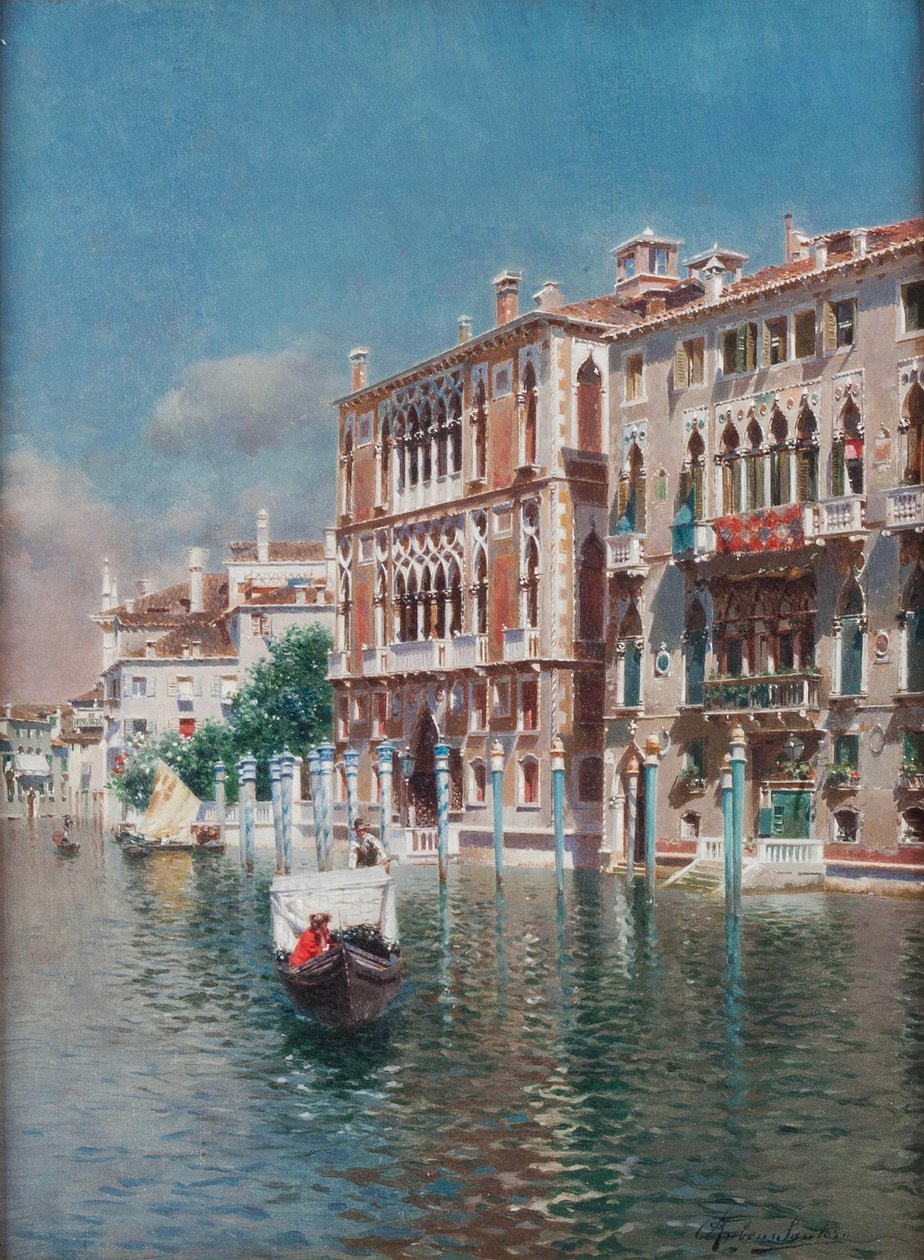 Libegő a Palazzo Cavalli-Franchetti és a Palazzi Barboro előtt, Velence (olaj, vászon) alkotó: Rubens Santoro
