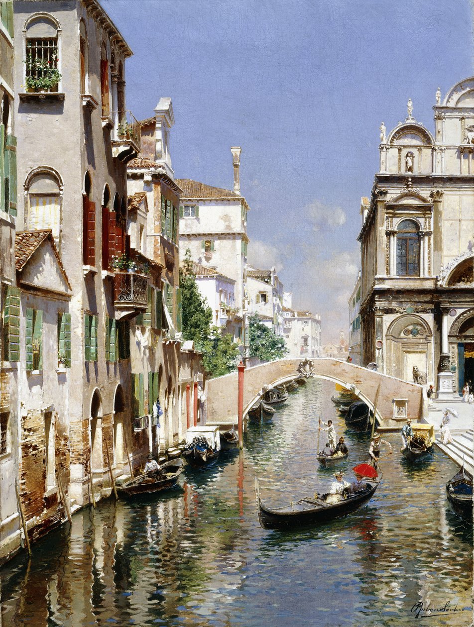 Velencei csatorna a Scuola Grande di San Marco-val és a Campo San Giovanni e Paolo-val, Velence alkotó: Rubens Santoro