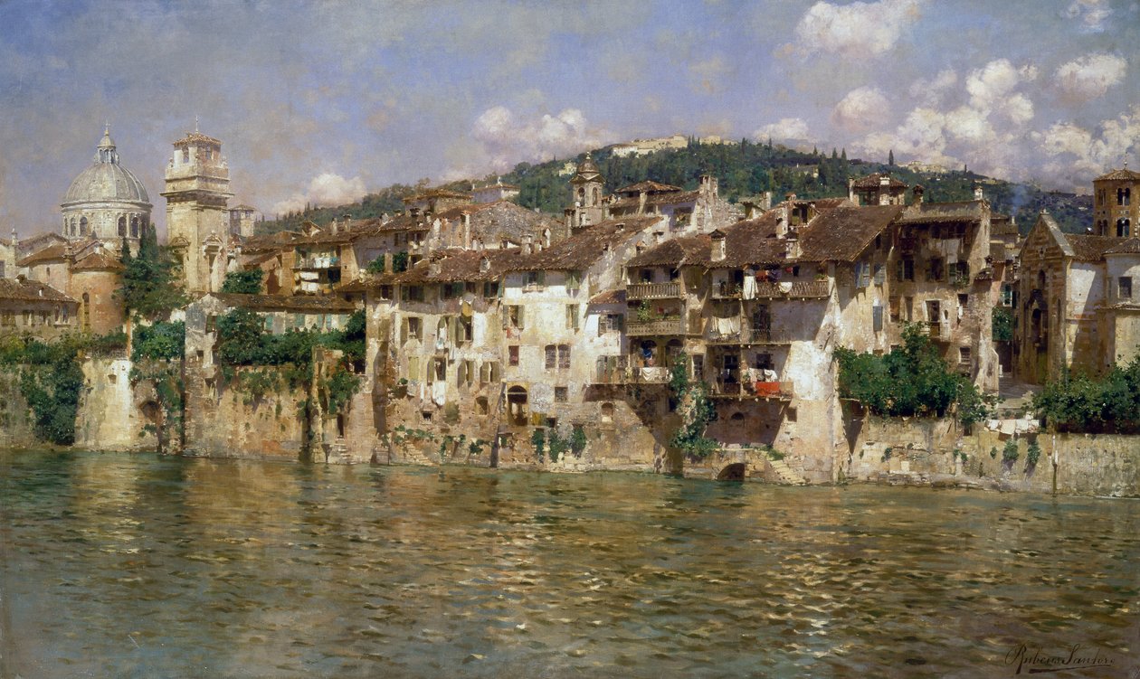 Adige Veronában, Rubens Santoro (1859-1942), olaj, vászon alkotó: Rubens Santoro