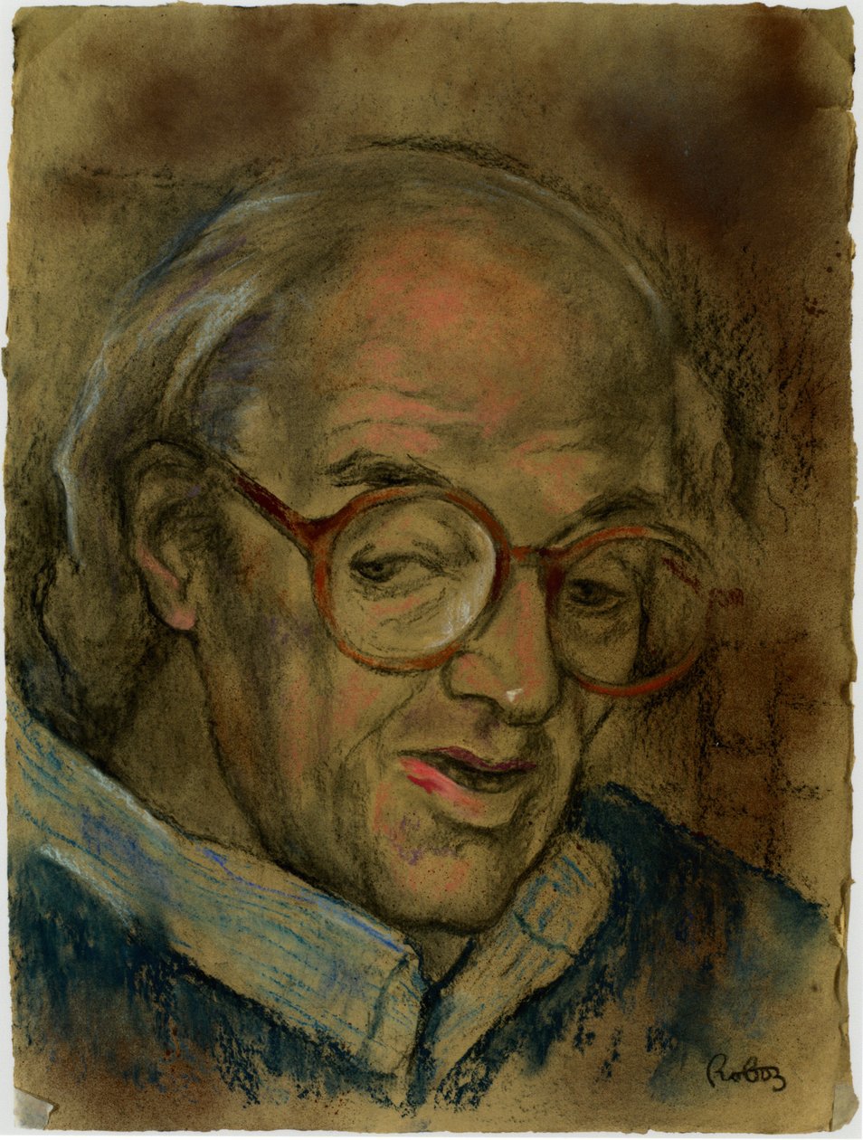 Sir John Mortimer pasztellszín Roboz Zsuzsi portréja alkotó: Rudolf Eichstaedt