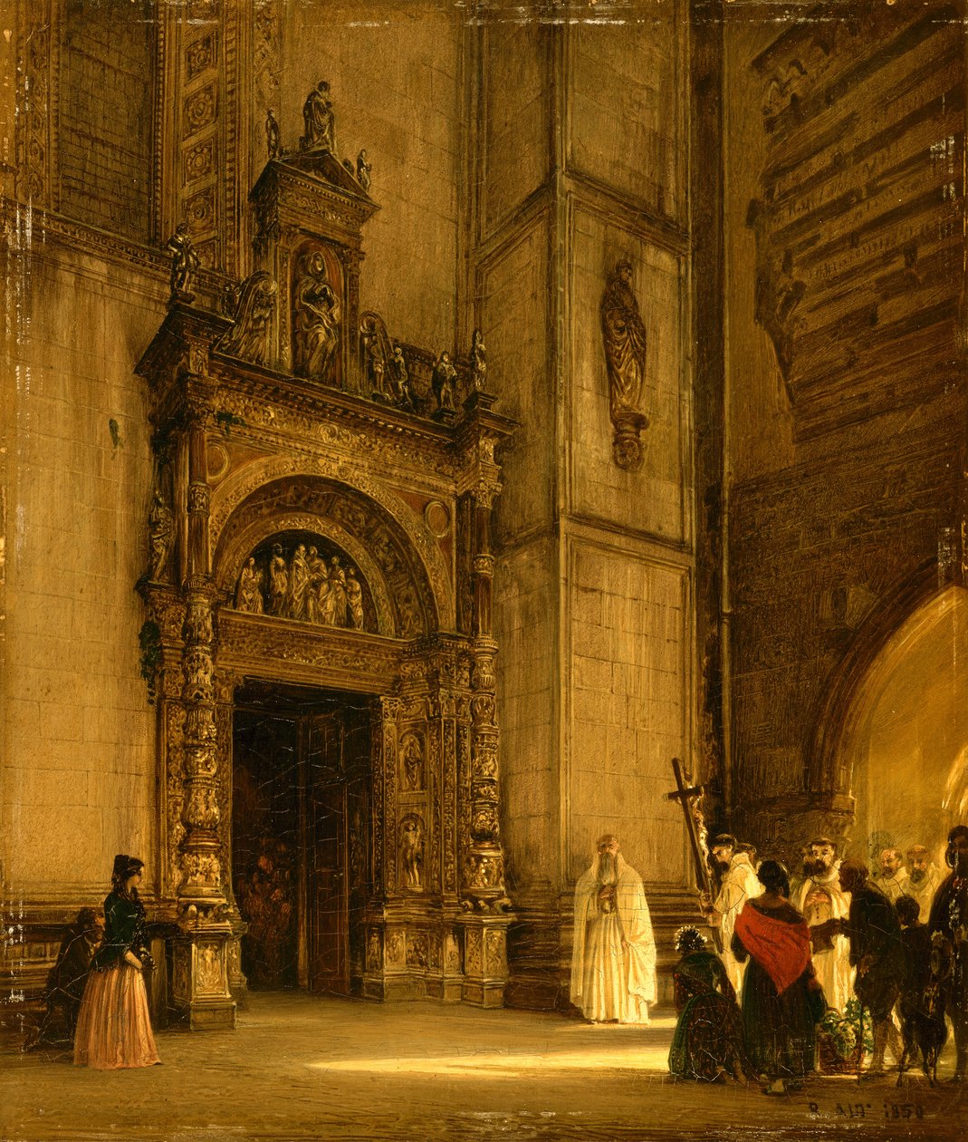 A comói székesegyház oldalsó portálja, 1850 (olaj, karton) alkotó: Rudolf von Alt
