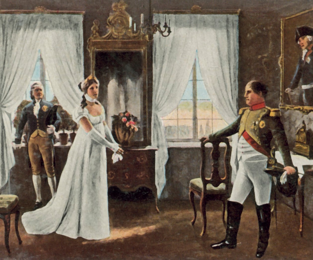 Louise királynő és I. Napóleon találkozója Tilsitben, 1807. július 6. (nagyított színes litográfia) alkotó: Rudolf Eichstaedt