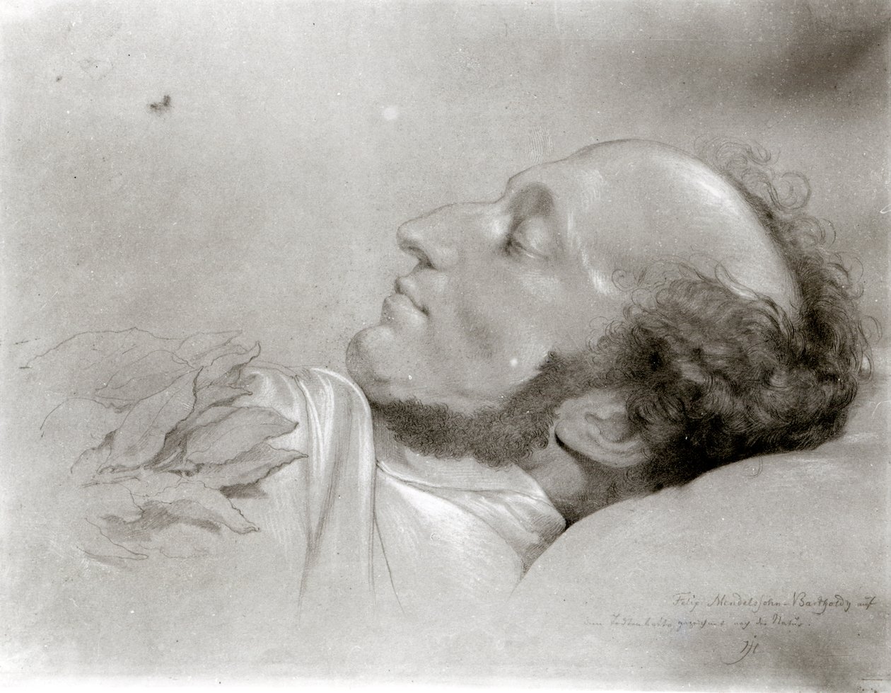 Felix Mendelssohn (1809-47) a halálos ágyán, 1847 körül alkotó: Rudolf Julius Benno Huebner