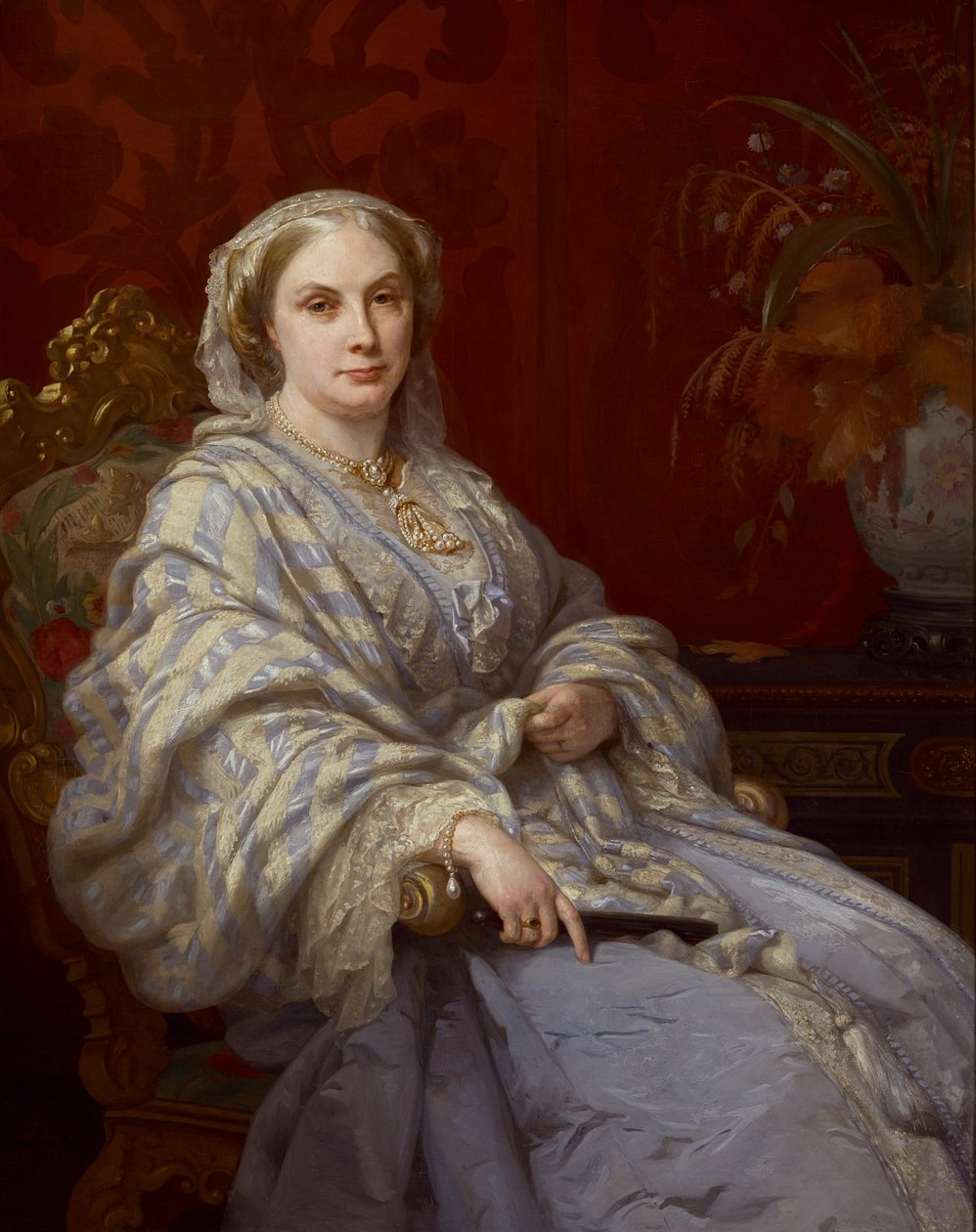 Louisa, Algernon, Northumberland 6. herceg feleségének háromnegyed hosszú portréja, kék ruhát és kék-fehér csíkos kendőt visel alkotó: Rudolf Lehmann