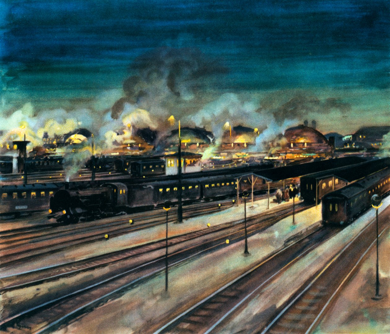 Német Vasút - München főpályaudvar éjszaka alkotó: Rudolf Lipus