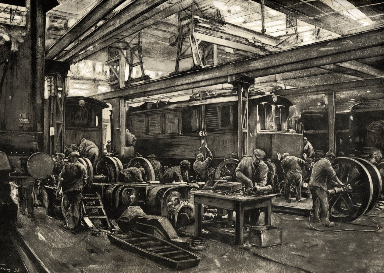 Német Vasutak - Reichsbahn javítóműhely elektromos mozdonyok számára Münchenben. 1935 (nyomtatás) alkotó: Rudolf Lipus
