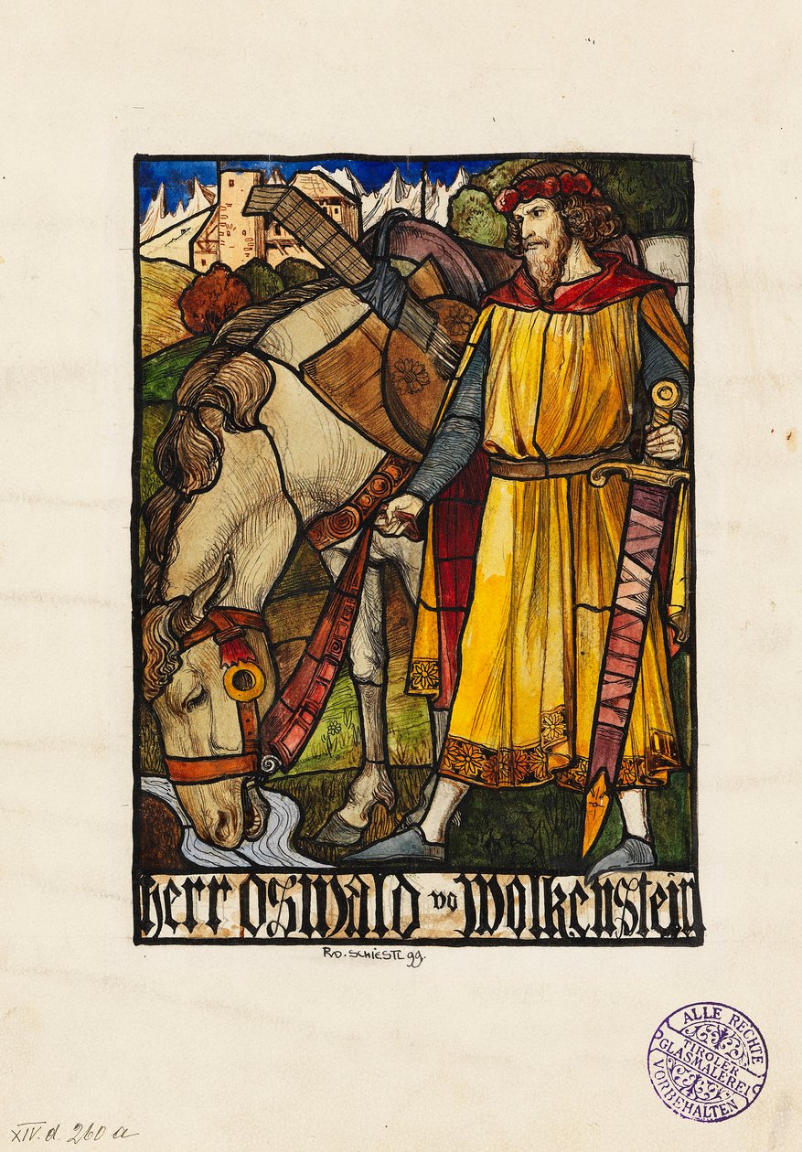 Oswald von Wolkenstein ólomüveg terve, 1899. alkotó: Rudolf Schiestl
