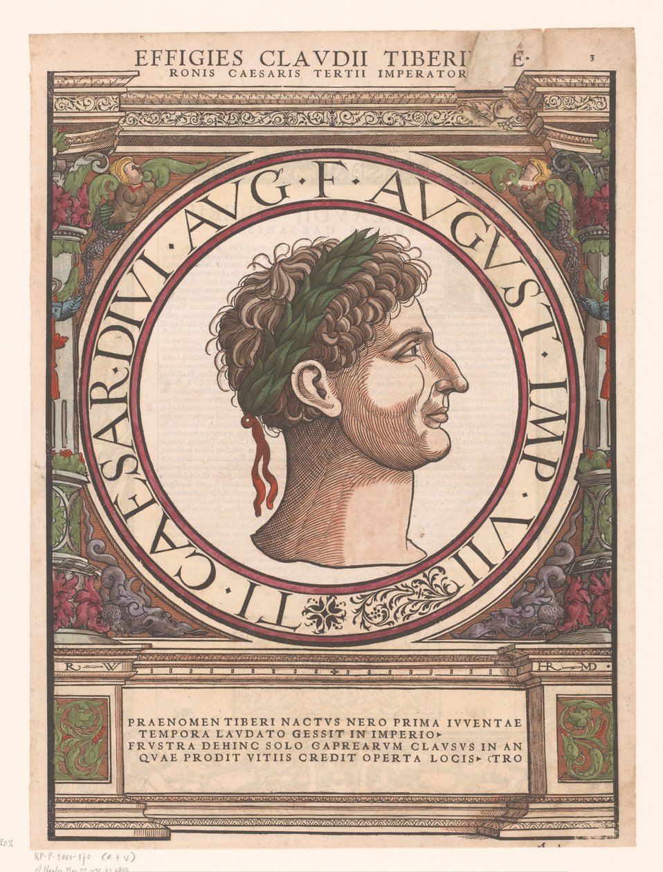 Claudius Tiberius portréja építészeti keretben alkotó: Rudolf Wyssenbach
