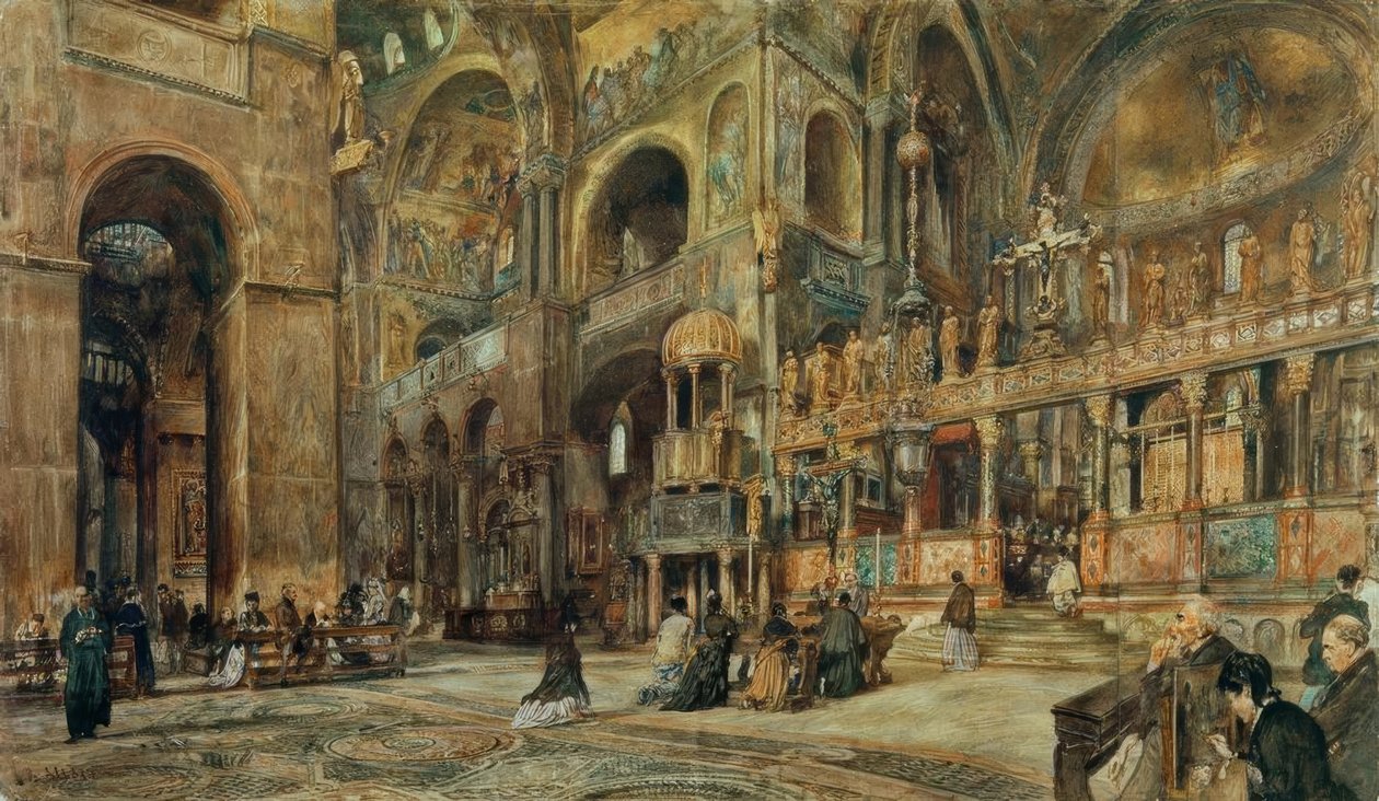 A velencei Szent Márk-templom belső képe alkotó: Rudolf von Alt