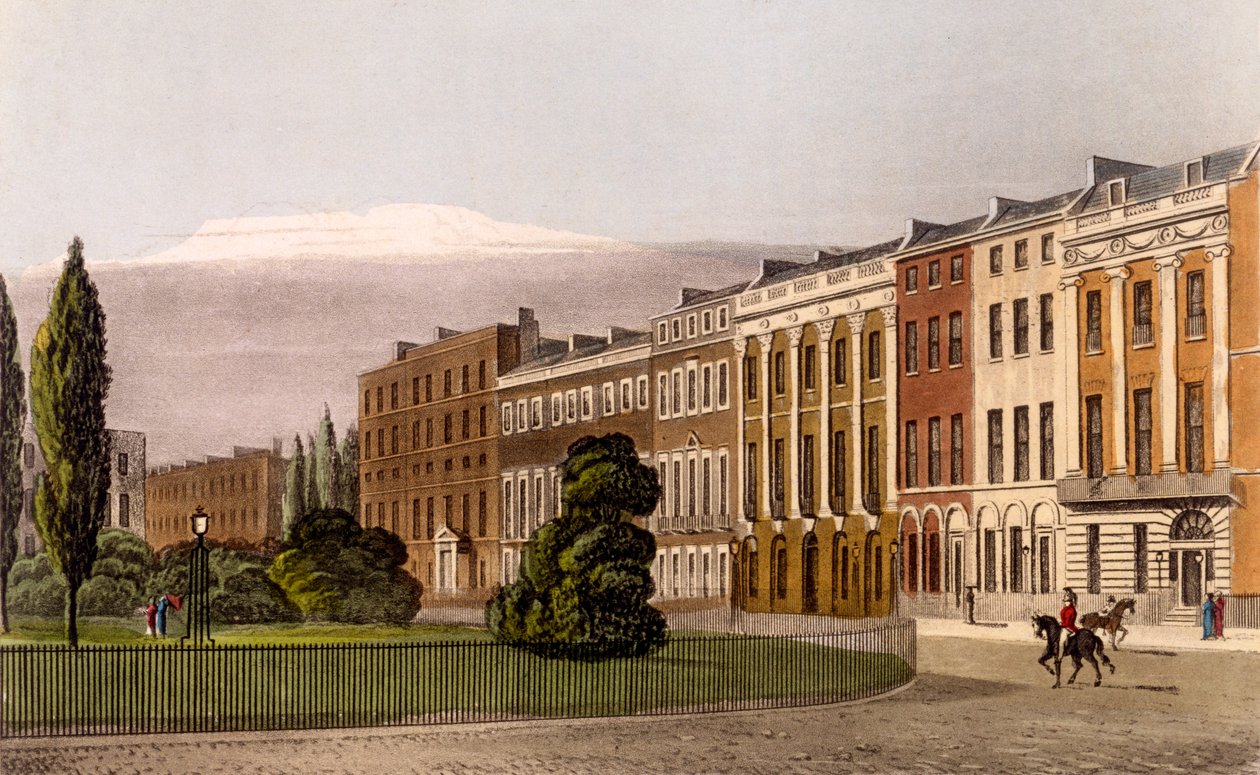 Kilátás a Portman térre, északi oldal, 1816 (metszet és akvatinta) alkotó: Rudolph Ackermann