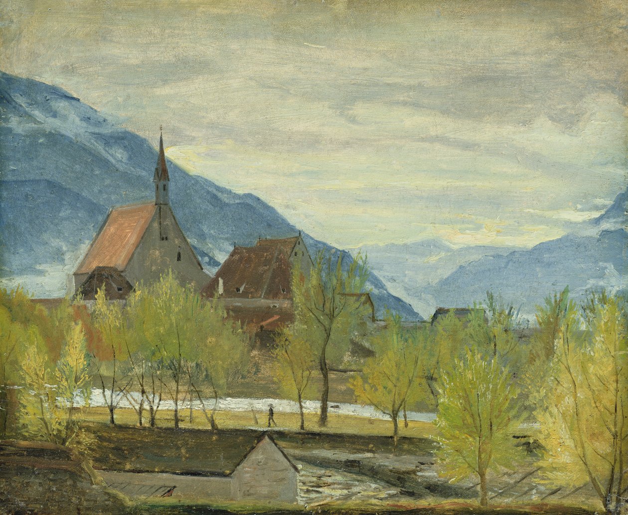 Korai hó Meranóban, 1830-31 (olaj, papír, a kártyára rögzítve) alkotó: Rudolph Friedrich Wasmann