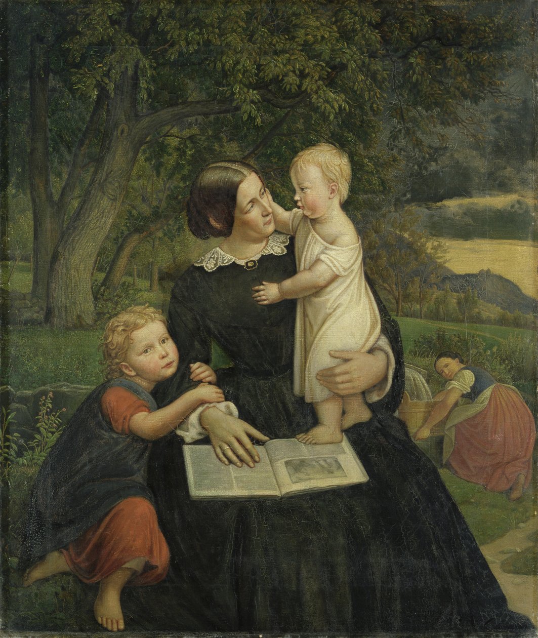 Emilie Marie Wasmann, a művész felesége, Elise és Erich legidősebb gyermekeikkel, 1860 alkotó: Rudolph Friedrich Wasmann