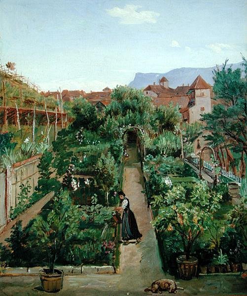 Az Ottmannsgutes Virágoskert Meranóban, 1840 körül (olaj, papír, karton) alkotó: Rudolph Friedrich Wasmann