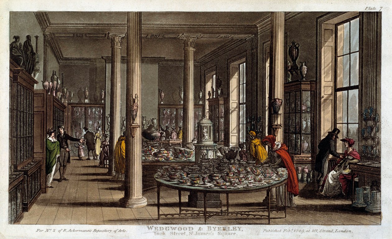Egy londoni Wedgwood porcelánbolt belső képe, R. Ackermann litográfiája alkotó: Rudolph Ackermann